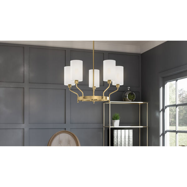 Parkington Aged Brass and White Five-Light Chandelier, image 3