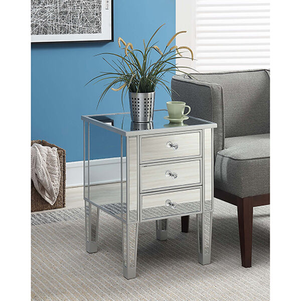 Gold Coast Silver Three Drawer Mirrored End Table, image 1