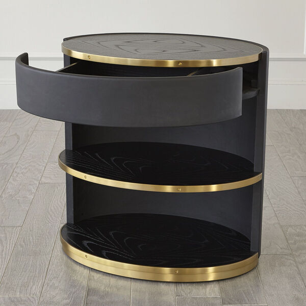 Ellipse Black and Brass Bedside Cabinet, image 6
