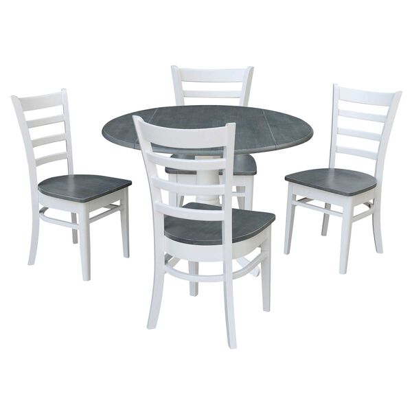 White and Heather Gray 42-Inch Dual Drop Leaf Dining Table with Ladderback Chairs, Five-Piece, image 1