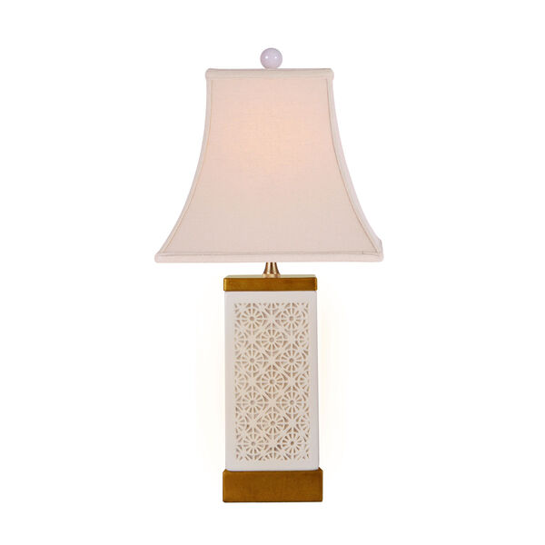 Porcelain Ware White and Gold Leaf One-Light Table Lamp, image 2