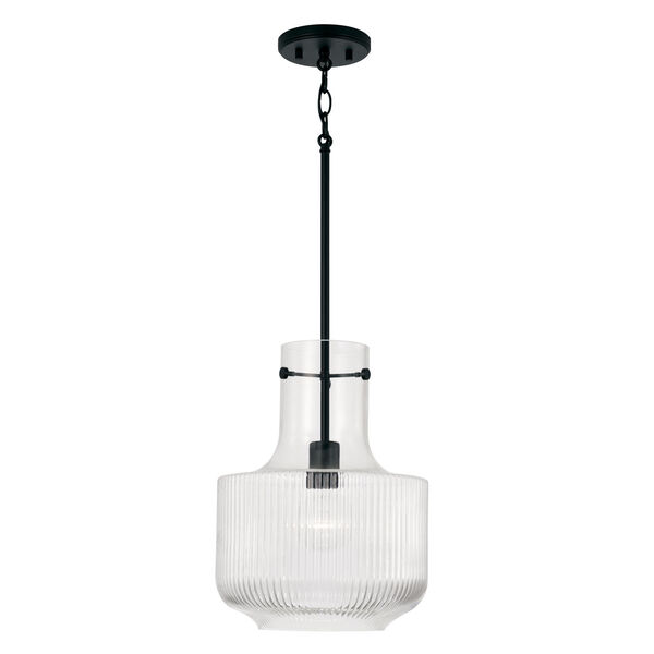 Nyla Matte Black One-Light Pendant with Clear Fluted Glass, image 1