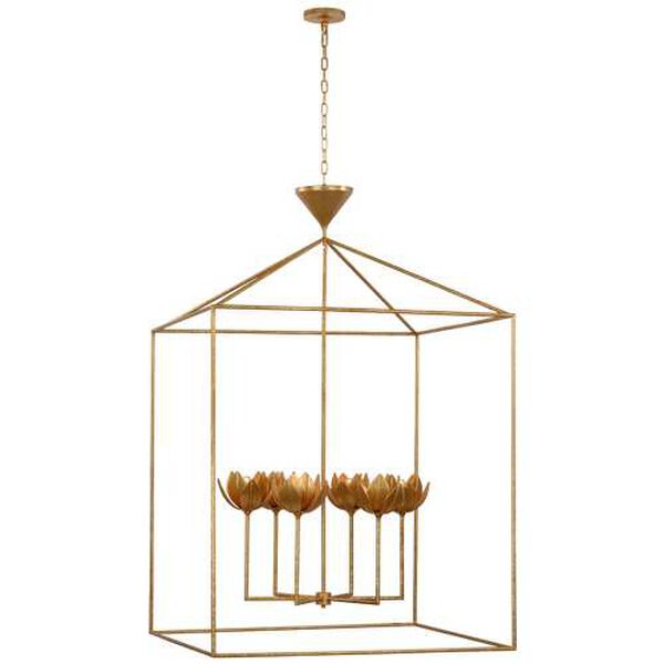 Alberto Antique Gold Six-Light Grande Open Cage Lantern Pendant by Julie Neill, image 1