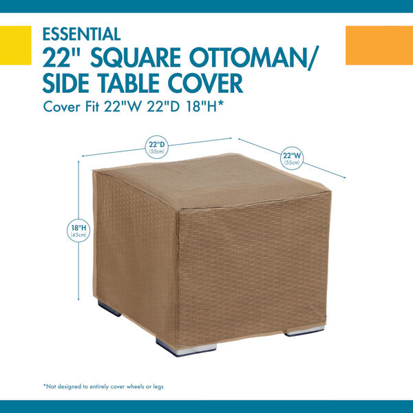 Essential Latte 22-Inch Square Patio Ottoman Side Table Cover, image 2