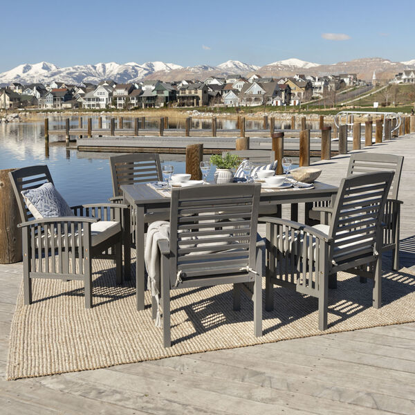 Gray Wash 32-Inch Seven-Piece Simple Outdoor Dining Set, image 1