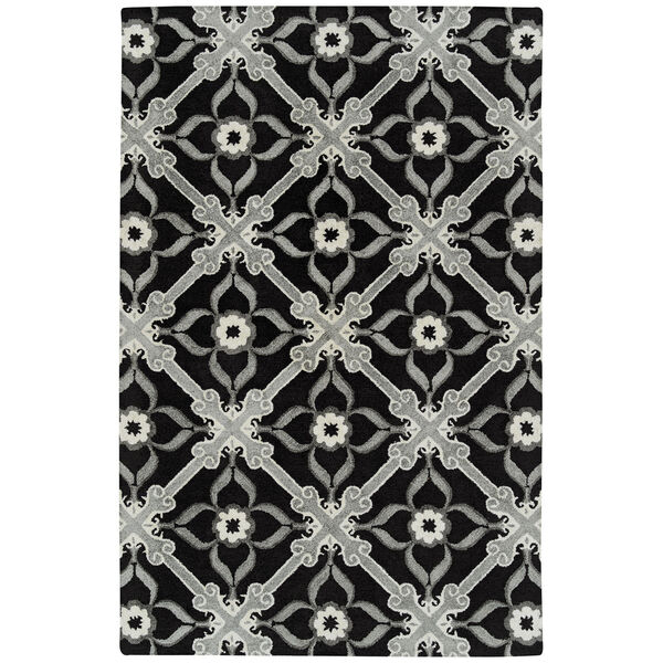 Peranakan Tile Black and Silver Indoor/Outdoor Rug, image 1