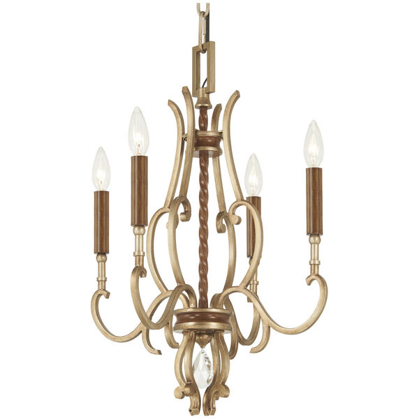 Magnolia Manor Pale Gold and Distressed Bronze Four-Light Chandelier, image 1