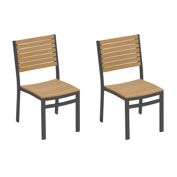 Travira Natural Tekwood Seat and Carbon Powder Coated Aluminum Frame Side Chair , Set of Two, image 1