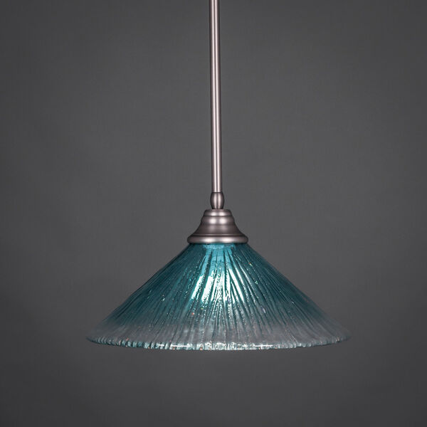 Brushed Nickel Stem Pendant with Teal Crystal Glass, image 1
