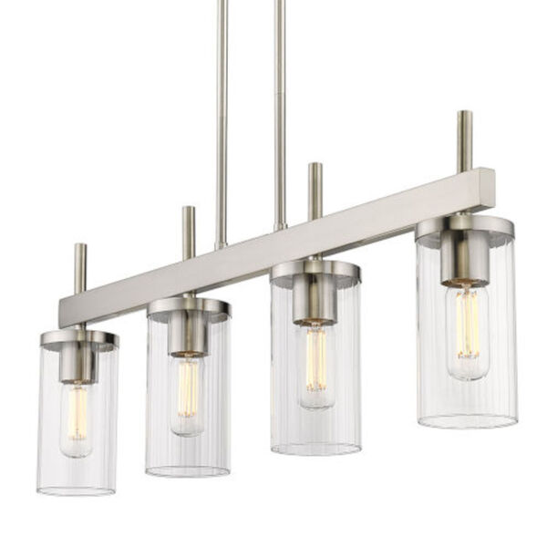 Elle Pewter Four-Light Pendant with Ribbed Clear Glass Shade, image 4