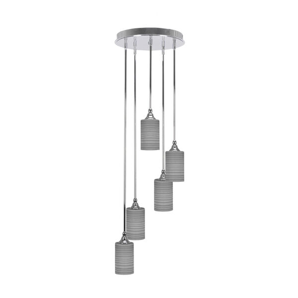 Empire Chrome Five-Light Cluster Pendant with Four-Inch Gray Matrix Glass, image 1
