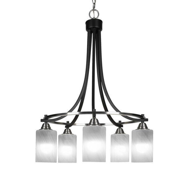 Paramount Matte Black and Brushed Nickel Five-Light 21-Inch Chandelier with White Marble Glass, image 1