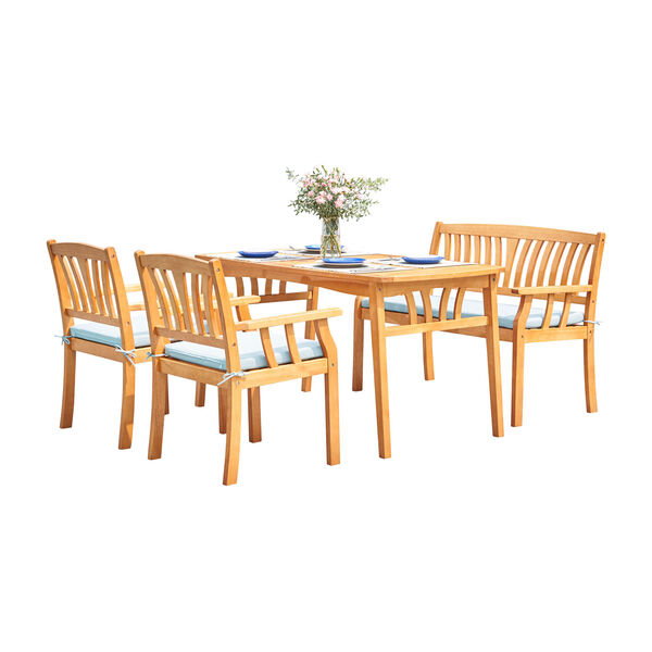 Kapalua Oil-Rubbed Honey Teak Four-Piece Wooden Outdoor Dining Set with Bench, image 10