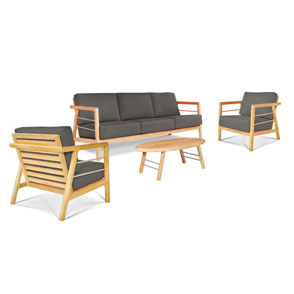 Aalto Natural Teak Deep Seating Four-Piece Outdoor Sofa Set with Sunbrella Charcoal Cushion, image 1