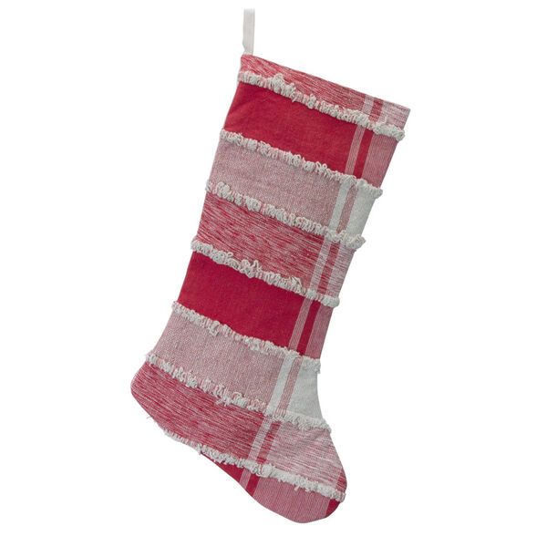 Red and White 20-Inch Plaid Cotton Stocking, image 1