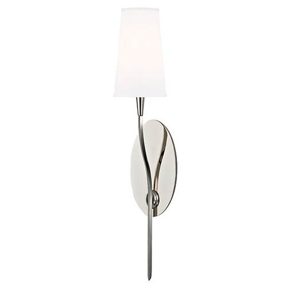 Rutland Polished Nickel One-Light Wall Sconce with White Shade, image 1