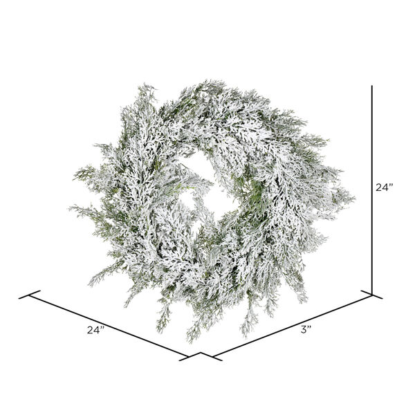 White 24-Inch Artificial Snowy Cedar Wreath, image 2