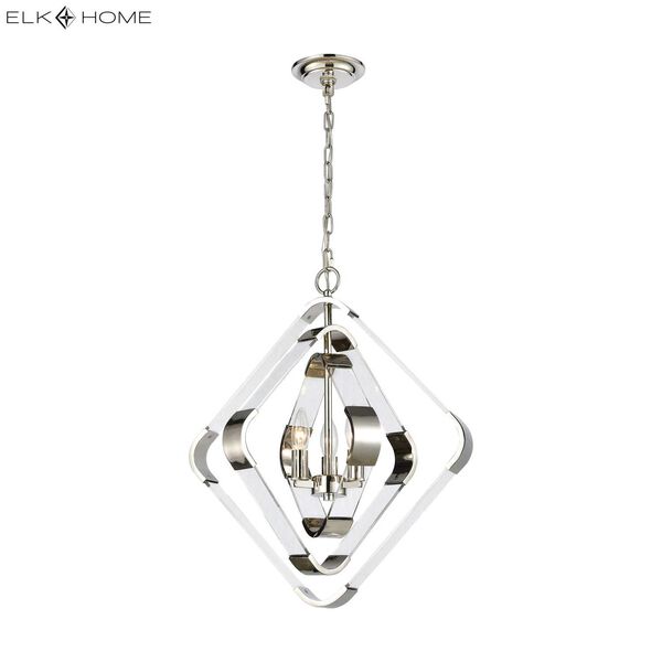 Rapid Pulse Polished Nickel with Clear Acrylic Three-Light Chandelier, image 2