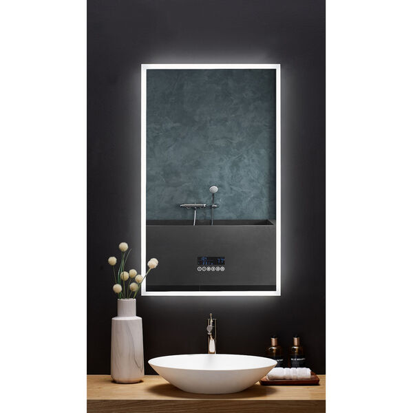 Immersion White 24 x 40 Inch LED Frameless Mirror with Bluetooth Defogger and Digital Display, image 1
