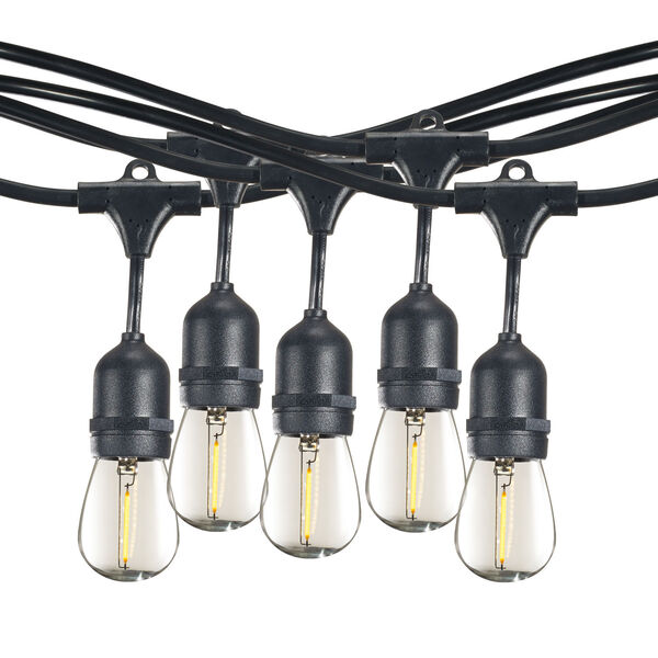 12-Piece Black 30 Ft. Outdoor String Light Kit with Clear Shatter Resistant S14 LED E26 1W 2700K Light Bulbs, image 1