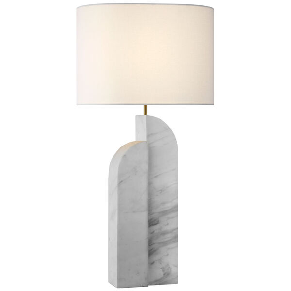 Savoye Large Left Table Lamp in White Marble with Linen Shade by Kelly Wearstler, image 1