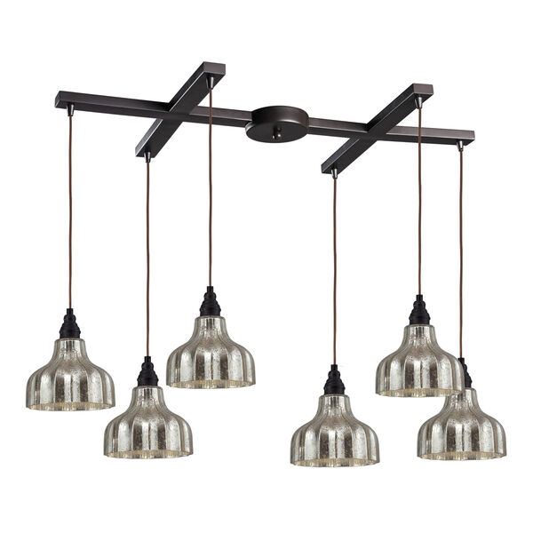 Danica Oiled Bronze Six-Light Pendant with H Canopy, image 1