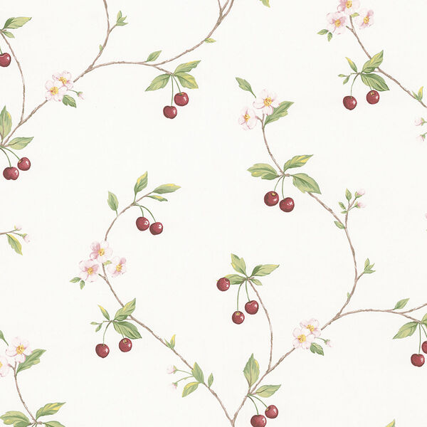 Cherry Trail Red and Green Wallpaper - SAMPLE SWATCH ONLY, image 1