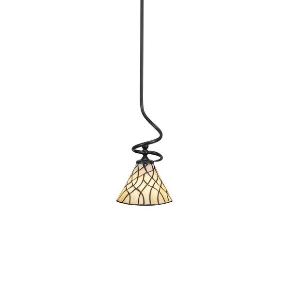 Capri Matte Black One-Light Mini Pendant with Sandhill Art Glass, image 1