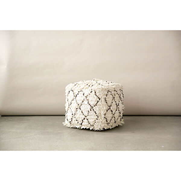 Moroccan 16 In. Sequined White Pouf, image 1