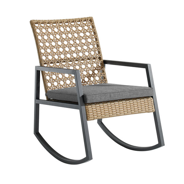 Brown and Gray Outdoor Rattan Rocking Chair, image 4
