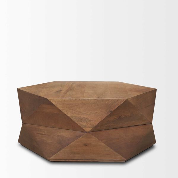 Arreto Brown Hexagonal Hinged Wood Top and Base Coffee Table, image 3