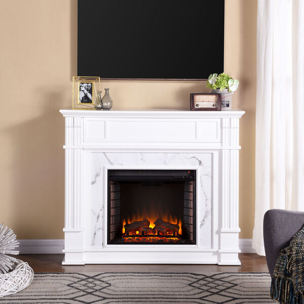 Highgate White Faux Cararra Marble Electric Media Fireplace, image 1