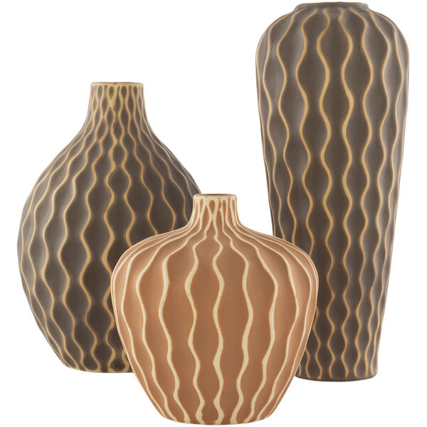 Waves Taupe Vases, Set of 3, image 1