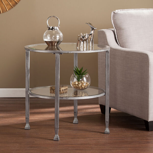 Silver Jaymes Metal and Glass Round End Table, image 1