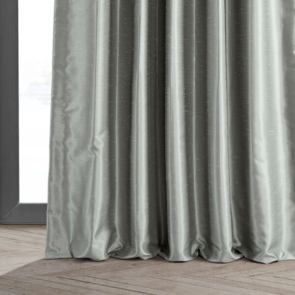 Silver Blackout Vintage Textured Faux Dupioni Silk Pleated Single Curtain Panel 25 x 108, image 6