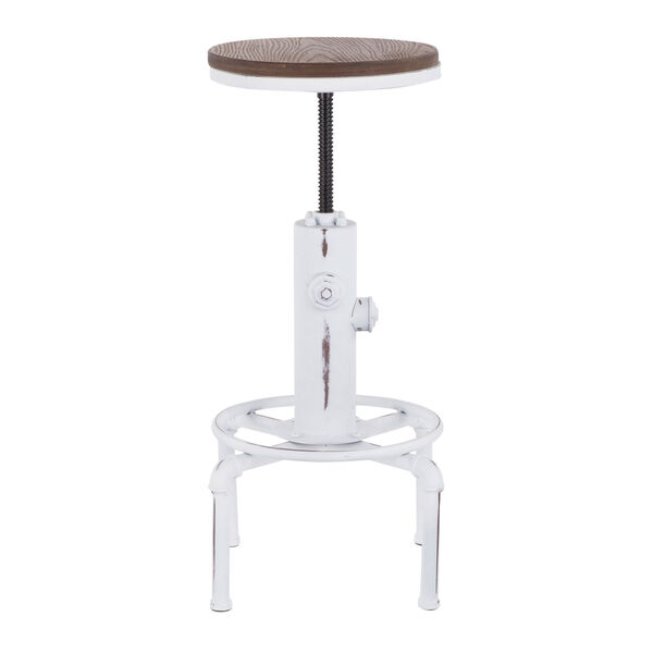 Hydra Vintage White and Brown Bar Stool with Foot Ring, image 2