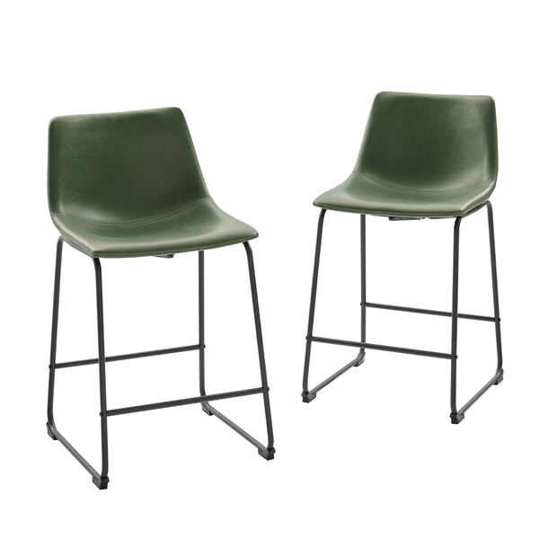 Green Faux Leather Counter Stool, Set of Two, image 3