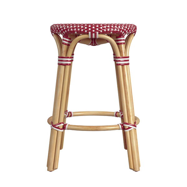 Tobias Red and White Dot on Natural Rattan Counter Stool, image 5