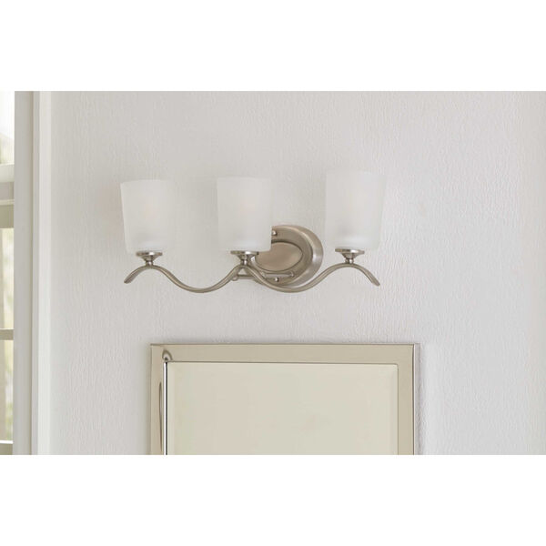 Inspire Brushed Nickel Three-Light Bath Fixture with Etched Glass, image 2