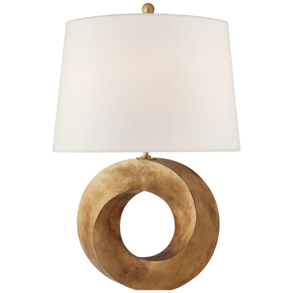 Mobius Medium Table Lamp in Gilded Iron with Linen Shade by Chapman  and  Myers, image 1