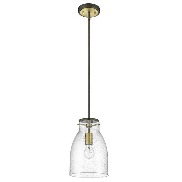 Shelby Oil Rubbed Bronze and Antique Brass One-Light Mini Pendant with Clear Seedy Glass, image 4