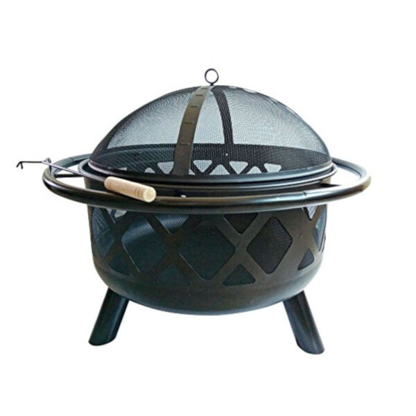 Black Outdoor 30-Inch Round Steel Wood Burning Fire Pit, image 1