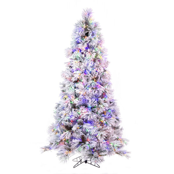 Flocked Atka Pine White 7.5 Ft. x 49 In. Artificial Christmas Tree with LED Color Changing Lights, image 4