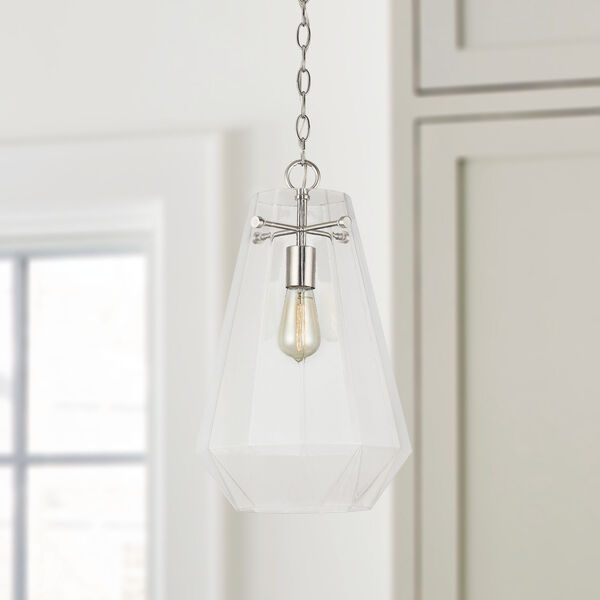 Brushed Nickel One-Light Pendant with Clear Prismatic Glass, image 2