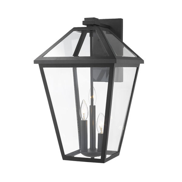 Talbot Black Three-Light Outdoor Wall Sconce with Transparent Bevelled Glass - (Open Box), image 1