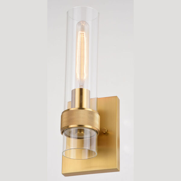 Bari Satin Brass Five-Inch One-Light Wall Sconce with Clear Cylinder Glass, image 6