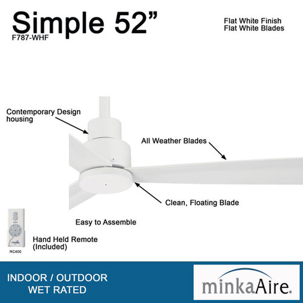 Simple Flat White 52-Inch Outdoor Fan, image 4
