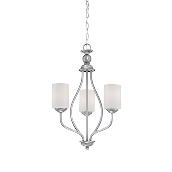 Lansing Brushed Pewter 13-Inch Three-Light Chandelier with Etched White Glass, image 1