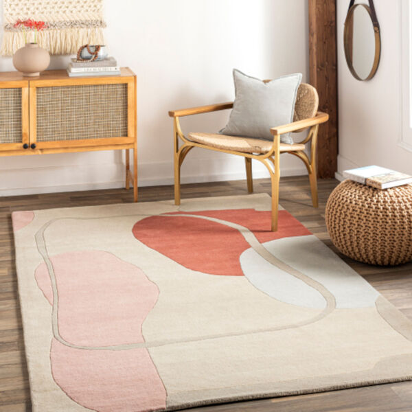 Queens Brick Red, Dusty Pink and Oatmeal Rectangular Area Rug, image 2