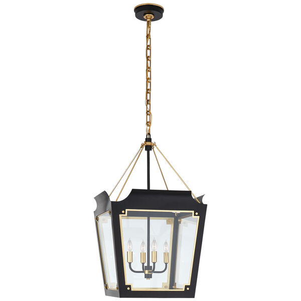 Caddo Medium Lantern in Matte Black and Gild with Clear Glass by Julie Neill, image 1